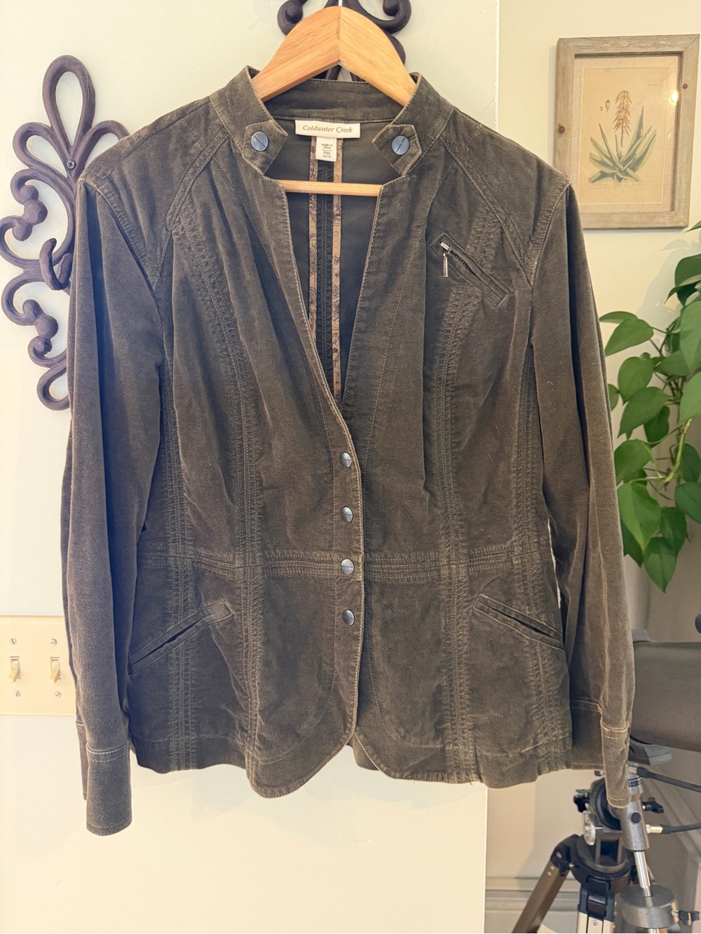 Coldwater Creek Olive Green Suede Snap-Front Jacket